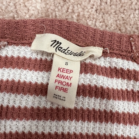 Madewell Mauve White Stripe Waffle Knit V-Neck Long Sleeve Button Up - Small - Picture 4 of 4
